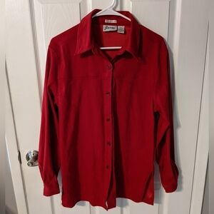 Vintage Faux Suede Joanna Stretch Oversized Red Button‎ Up Blouse Size Medium